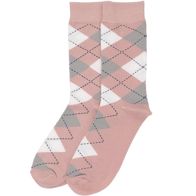 tiemart Men's Socks, One Pair (Blush Pink and Gray Argyle) - Image 4